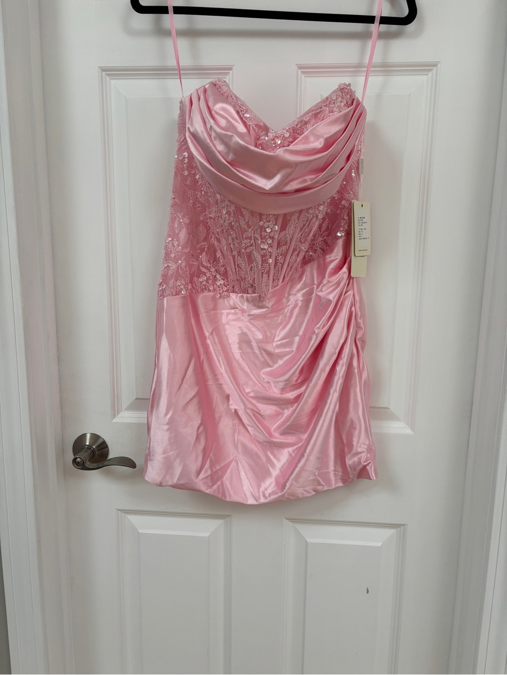 Pink Satin & Lace Mini Dress with Draped Cowl Neckline